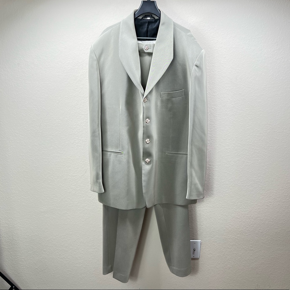 1990s Men’s Four Button Two Piece Suit Set Long Style Blazer Dress Pants Formal